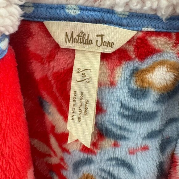 Matilda Jane Womens Plush Floral Robe With Hood & Belt Red/Blue Size S - Picture 3 of 6
